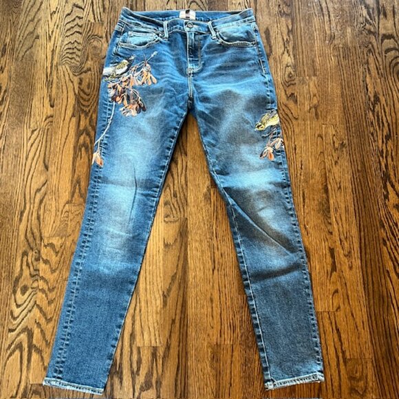 Driftwood Jackie Skinny Jeans Women’s Size 27 Blue Bird Embroidered Denim - Picture 2 of 10